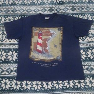 Vtg ⭐ 1992 Lighthouse New England 🔥 💎 USA map Shirt Large 90s Vintage 🌎 Rare